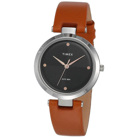 TIMEX Analog Watch for Women with Black Round Dial & Orange Leather Strap Band Water Resistant Women's Wrist Watches - TWEL11814
