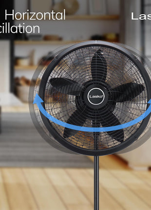 Lasko Pedestal Fan, Oscillating Fan for Bedroom with Adjustable Height and 3 Cooling Speeds, Portable, 18 inch, Black, 1827