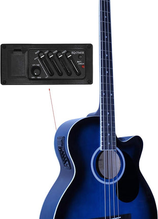 Vizcaya Full Size 4 Strings Cutaway Acoustic-Electric Bass Guitar With 4-Band Equalizer,5mm Padding Gig Bag,Strap, Picks-Blue