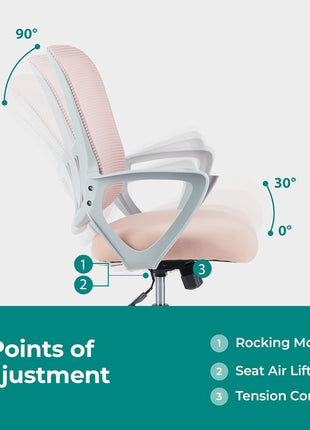 SMUG Office Computer Desk Chair, Ergonomic Mid Back Mesh Rolling Work Swivel Task Chairs with Wheels, Comfortable Lumbar Support, Comfy Arms for Home, Bedroom, Study, Dorm, Student, Adults