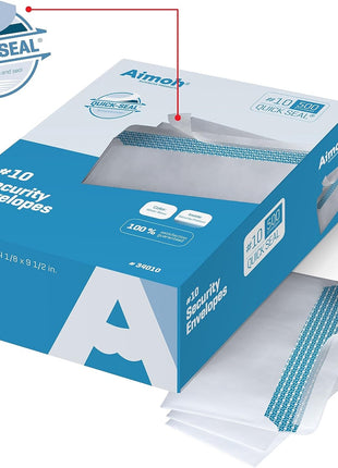 Aimoh 500#10 Security Self Seal Envelopes, Windowless, Premium Security Tint Pattern, Ultra Strong Quick Seal Closure, EnveGuard, Size 4-1/8 x 9-1/2 inch, White, 24LB, 500 Count(34010)