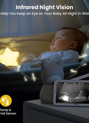 ieGeek Baby Monitor with 5inch HD Screen, 2K Camera & Night Vision – WiFi/No-WiFi Dual Mode, PTZ, Cry/Motion Detection, 2-Way Audio, Temp/Humidity Sensor, Auto Tracking, Secure App & Remote Contro