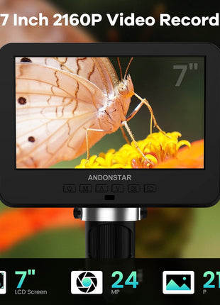 Andonstar AD246S-M 3 Lens 2160P HDMI Digital Microscope 2000x for Adults | 7 Inch LCD Soldering Microscope for Electronics Repair, Error Coins, Pro Boom Arm Stand, Windows Compatible
