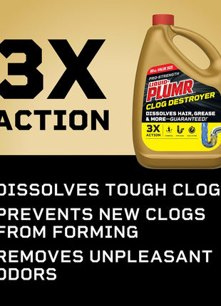 Liquid-Plumr Pro-Strength Clog Destroyer, Liquid Drain Cleaner, 80 Fluid Ounces (Package May Vary)