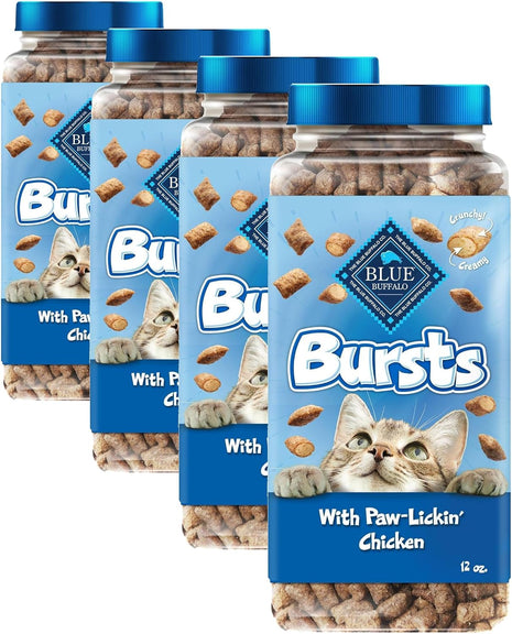 Blue Buffalo Bursts Crunchy & Creamy Cat Treats, Great for Training, Paw-Lickin' Chicken, 12-oz. Tub (Pack of 4)