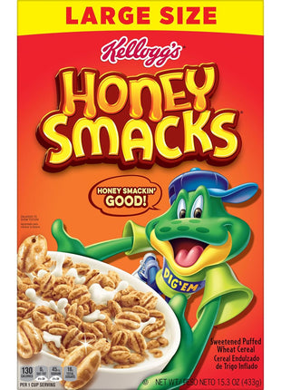 Kellogg's Honey Smacks Breakfast Cereal, Made with Whole Grain, Kids Snacks, Large Size, Original, 15.3oz Box (1 Box)