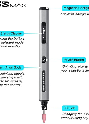 AM ARROWMAX Smart Engraving Pen, HollowCup Motor, 42 Bits with Aluminum Case, OLED, Magnetic Charge, Mini Electric Engraving Tool for Metal, Wood, Glass and Plastic (SGS PRO)