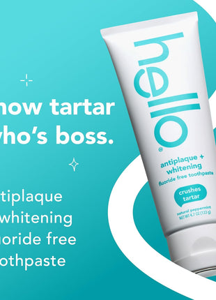 hello Antiplaque and Whitening Fluoride Free Toothpaste, Whitening Toothpaste with Coconut Oil and Tea Tree Oil, Helps Whiten Teeth, Natural Peppermint, 3 Pack, 4.7 Oz Tubes