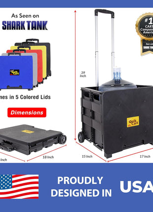dbest products Quik Cart Collapsible Rolling Crate on Wheels for Teachers Tote Basket 80 lbs Capacity, Made from Heavy Duty Plastic Used as a Seat, Black