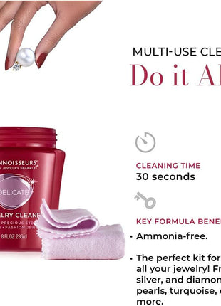 CONNOISSEURS All-Purpose Jewelry Cleaning Kit - Includes Delicate Jewelry Cleaner Solution and 2 Polishing Cloths