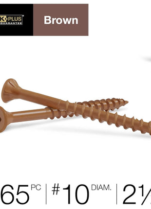 Deck Plus 2-1/2 Inch Epoxy Coated Exterior Wood and Fence Screws #10 x 2-1/2 inch Torx/Star Drive Included Coarse Thread, Outdoor Rust Resistant Decking Screw, Brown, 5 lb Box, 365 Pieces | 49007