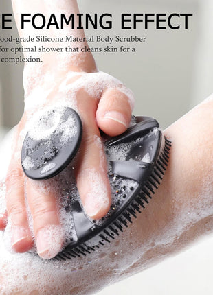 INNERNEED Food-Grade Soft Silicone Body Scrubber Shower Brush, Black | Handheld Cleansing Skin Brush, Gentle Exfoliating and Lather Well, Hygienic Bath Scrub for Women, Men