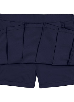 Nautica Girl's School Uniform Pleated Pull-on Scooter Skirt with Undershorts, Knit Waistband, Navy Ruffle, 10