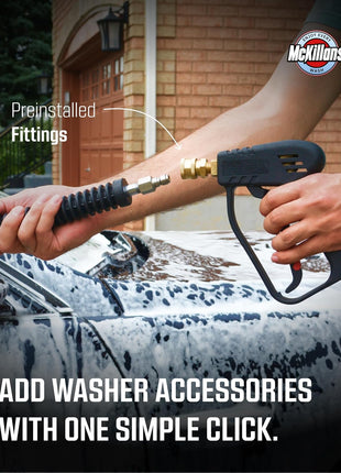 McKillans® Short Pressure Washer Gun with Swivel - High Pressure Water Handle with 3/8" Male Plug and 1/4" Quick Connector Coupler - Power Washer Gun Compatible with Foam Cannon - Car Wash Foam Gun