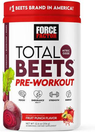 Force Factor Total Beets Pre-Workout Powder to Boost Energy & Endurance | Increase Strength, Improve Blood Flow & Pumps, Nitric Oxide Supplement with Beet Root Powder, Fruit Punch, 30 Servings