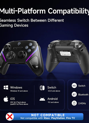 EasySMX D10 Wireless Game Controller – TMR Anti-Drift Joysticks, Dual-Mode Triggers, 1000Hz Polling, Mechanical Buttons, RGB – Bluetooth Gamepad for PC/Switch/Switch2/iOS/Android with Charging Dock