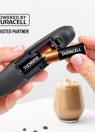 Zulay Kitchen Powerful Milk Frother Wand With Duracell Batteries - Ultra Fast Handheld Drink Mixer - Electric Whisk Foam Maker for Coffee, Lattes, Cappuccino & Matcha - Z1 Motor - Black