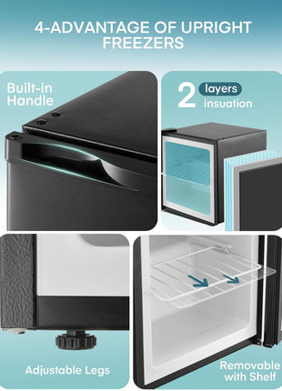 1.1 Cu.Ft Mini Freezer, Compact Countertop Freezer with Reversible Door and 7 Adjustable Temperature, Removable Wire Shelf for Dorm/Apartment/Office/RV, New Black