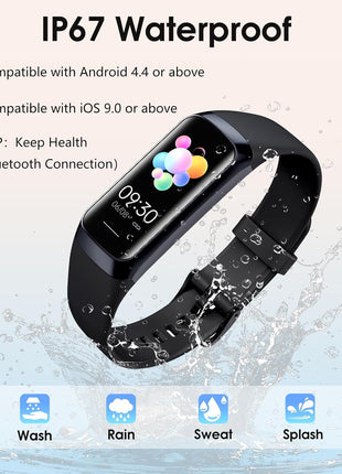 Fitness Tracker, 24/7 Heart Rate Blood Oxygen Blood Pressure Body Temp Monitor Sleep Calorie Tracker with 1.1inch AMOLED Touch Color Screen Pedometer Smart Watch Waterproof for Women Men