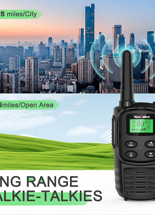 MaxTalker Walkie Talkies Long Range for Adult, MT10 Rechargeable Walkie Talkies FRS Two Way Radio, NOAA, 1200mAh Li-ion Battery USB-C Cable, LED Flashlight, VOX Walkie Talkie for Hiking Camping 2Pack