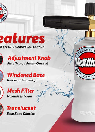 McKillans Foam Cannon for Pressure Washer (Wide Mouth) - Car Wash Snow Foam Cannon Lance Pressure Washer Soap Dispenser for Car Washing with Adjustable Thick Foam + 1/4 Quick Connector