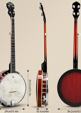 Kmise Banjo, 5 String Banjos with Remo Head Full Size 38 Inch Closed Back with Removable Resonator, Strings Pack, Finger Picks, Strap, Case, Tuner Set Accessories for Starter Adults Beginner Gift
