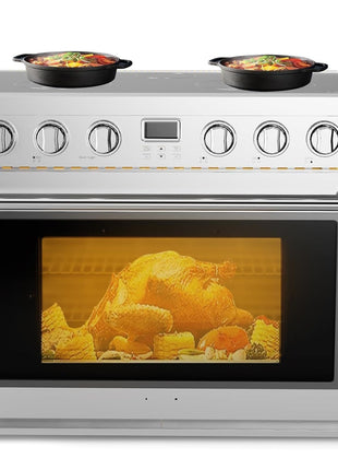 36" Stainless Steel Electric Range - 6 Cu.Ft Convection Oven with 5-Element Glass Cooktop, 6 Cooking Functions, Silver