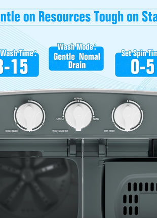 Pataku Portable Washing Machine, 17.6 Lbs Compact Mini Washer and Dryer Combo,Twin Tub Laundry Washer with Spin Cycle, Soaking Function Ideal for Apartment, Dorms, RVs Camping, Grey