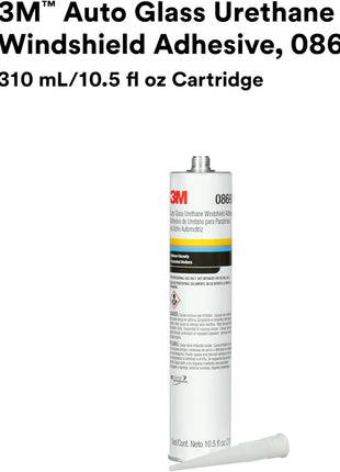 3M Auto Glass Urethane Windshield Adhesive, 08693, Medium Viscosity, High-Strength, Fast-Curing, 310 mL/10.5 fl oz Cartridge , Black
