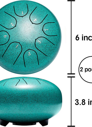 Lronbird Steel Tongue Drum 6 Inch 8 Notes Rain Drum Style Gift | Calming, Relaxation, Meditation, Education, Musical Instrument for Adults Beginners (Malachite)