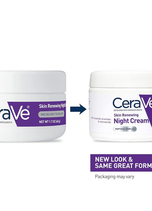 CeraVe Night Cream, Face Moisturizer, Skin Care for Dry Skin, 1.7oz | Skin Renewing Face Moisturizer with Hyaluronic Acid & Peptides, Night Cream For Men & Women, Anti-Aging Face Cream, Daily Use