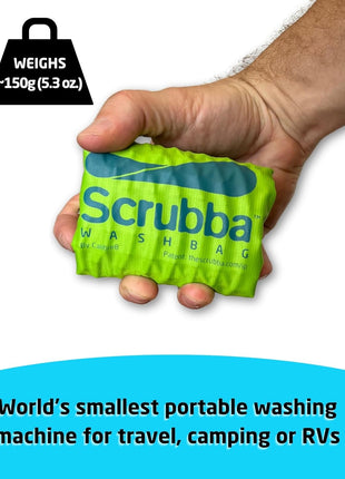 Scrubba Wash Bag Patented Washboard-in-a-BagTM 5 oz Travel Clothes Washer | Pack Light, Wash Anywhere Fast, Internal Washboard, Machine-Quality Wash, Portable, No Electricity, Camping, RV, Cruises