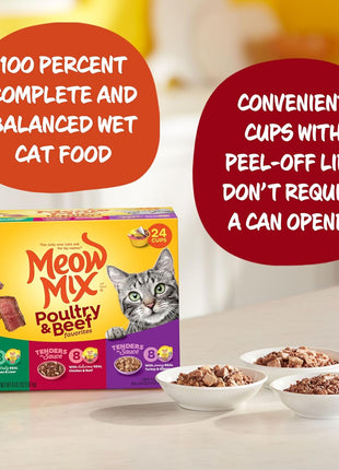 Meow Mix Tender Favorites Poultry & Beef Variety Pack, Wet Cat Food, 2.75 oz Cup (24 Pack)