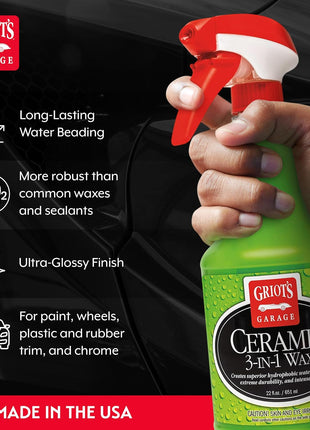 Griot's Garage Ceramic 3-in-1 Wax, SiO2 Spray for Cars, Trucks, and RV's, Provides Protection and Water Beading on Paint, Wheels, Plastic, Rubber Trim, Chrome, and More, 10978, 22 oz