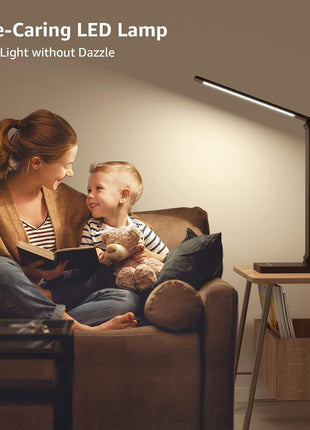 Lepro Desk Lamp with USB Charging Port for Home Office, 650LM 9.5W, Black | Dimmable Task Light, 5 Colors 5 Brightness, Eye Caring Table Lamp for Dorm Room, Sewing, Crafting, Reading, Nail, Drafts