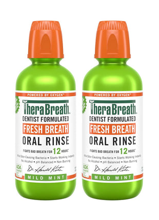 TheraBreath Fresh Breath Mouthwash, Mild Mint Flavor, Alcohol-Free, 16 Fl Oz (2-Pack)