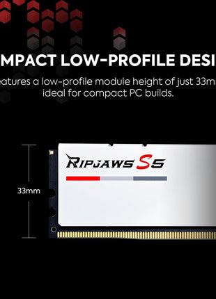 G.SKILL Ripjaws S5 Series DDR5 RAM (Intel XMP 3.0 & AMD Expo) 32GB (2x16GB) 5200MT/s CL40-40-40-83 1.10V Desktop Computer Memory U-DIMM - Matte White (F5-5200J4040A16GX2-RS5W)