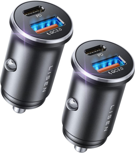 LISEN Car Charger USB C, 69W Cigarette Lighter USB Charger Adapter, 2 Pack | Car Accessories Gifts for Men, USBC Cars Fast Charging Adapter USBC Type C 12V Plug, for iPhone 17 Pro Max 16 15 14 13 12