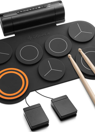 Donner Electronic Drum Set, 7 Pads Electric Drum Pad Roll Up Quiet Drum Pad Built-in Speaker, 40 Drum Lessons Included, Kids Holiday Christmas & Birthday Gift Instrument Toys(DED-20)