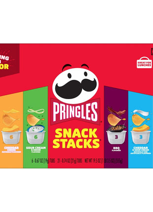 Pringles Potato Crisps Chips, Lunch Snacks, Snack Cups, Variety Pack, 19.5oz Box (27 Cups)