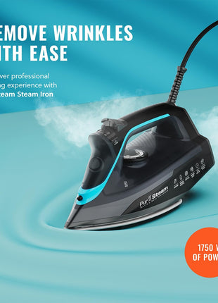 PurSteam SteamBurst+ with Ceramic Soleplate, Powerful Steam, Self-Clean | 1750W | Ceramic Soleplate | Adjustable Steam | Self-Clean | Anti-Calc | Anti-Drip | Powerful Steam for All Fabrics