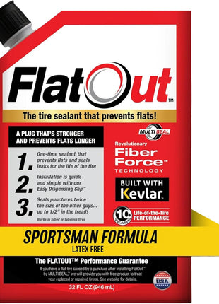 FlatOut Tire Sealant Sportsman Formula - Prevent Flat Tires, Seal Leaks, Contains Kevlar, 32-Ounce Bag, 1-Pack