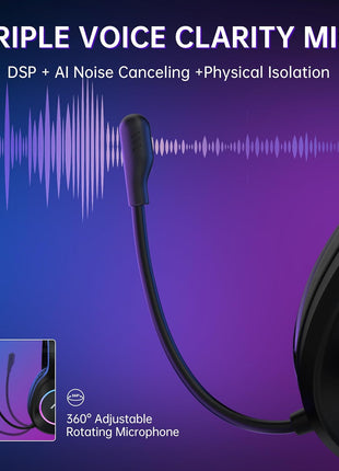 AOC Wireless Gaming Headset Compatible with PS5/4, Nintendo Switch, PC, Bluetooth 5.4 & 2.4GHz Gaming Headphones with Noise Canceling Mic, RGB, Type-C, 20ms Latency, 45H, 7.1 Virtual Surround- Black