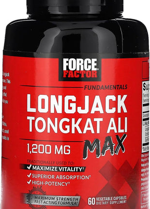 Force Factor Longjack Tongkat Ali Max, Male Stamina & Vitality Supplement | with Tongkat Ali Extract and Key Natural Ingredients for Superior Absorption, 1200mg, 60 Capsules