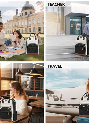Laptop Backpack for Women Bag - 15.6 inch Work Travel Backpack with USB Charger College Bookbag Waterproof Business Computer Backpack Anti-theft Casual Backpacks for Nurse Teacher Beige Black Brown