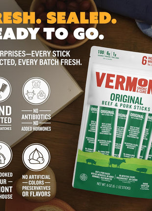 Vermont Smoke & Cure Original Beef & Pork Sticks, Gluten Free, 1 Ounce (Pack of 24)
