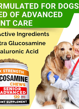 Senior Advanced Glucosamine Joint Supplement + No Poo Treats Bundle - Hip & Joint Pain Relief + Coprophagia Stool Eating Deterrent - Omega-3, Chondroitin, MSM + Probiotics & Digestive Enzymes - 240Ct