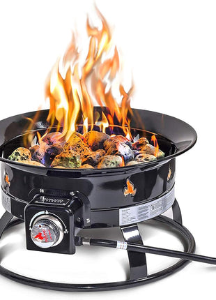 Outland Living Portable Propane Fire Pit, 19-inch, 58,000 BTU with Fire Pit Cover & Carry Kit, Smokeless Gas Firebowl | Perfect for Camping, Patio, Backyard, Tailgating, Deck, RV| Black 893 Deluxe