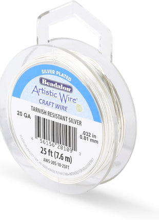 Artistic Wire, 20 Gauge Silver Plated Tarnish Resistant Colored Copper Craft Wire, Tarnish Resistant Silver, 25 ft