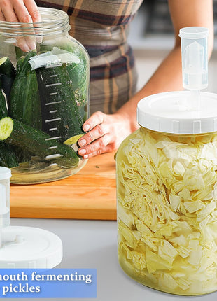 1 Gallon Large Fermentation Jars, 4.3" Wide Mouth Glass Jar, 2 Pack | 100% Airtight Lid, BPA-Free, Dishwasher Saf, Pickle Jar with 2 SCREW Lid, 3 Airlock and 2 Scale Mark for Sourdough Starter
